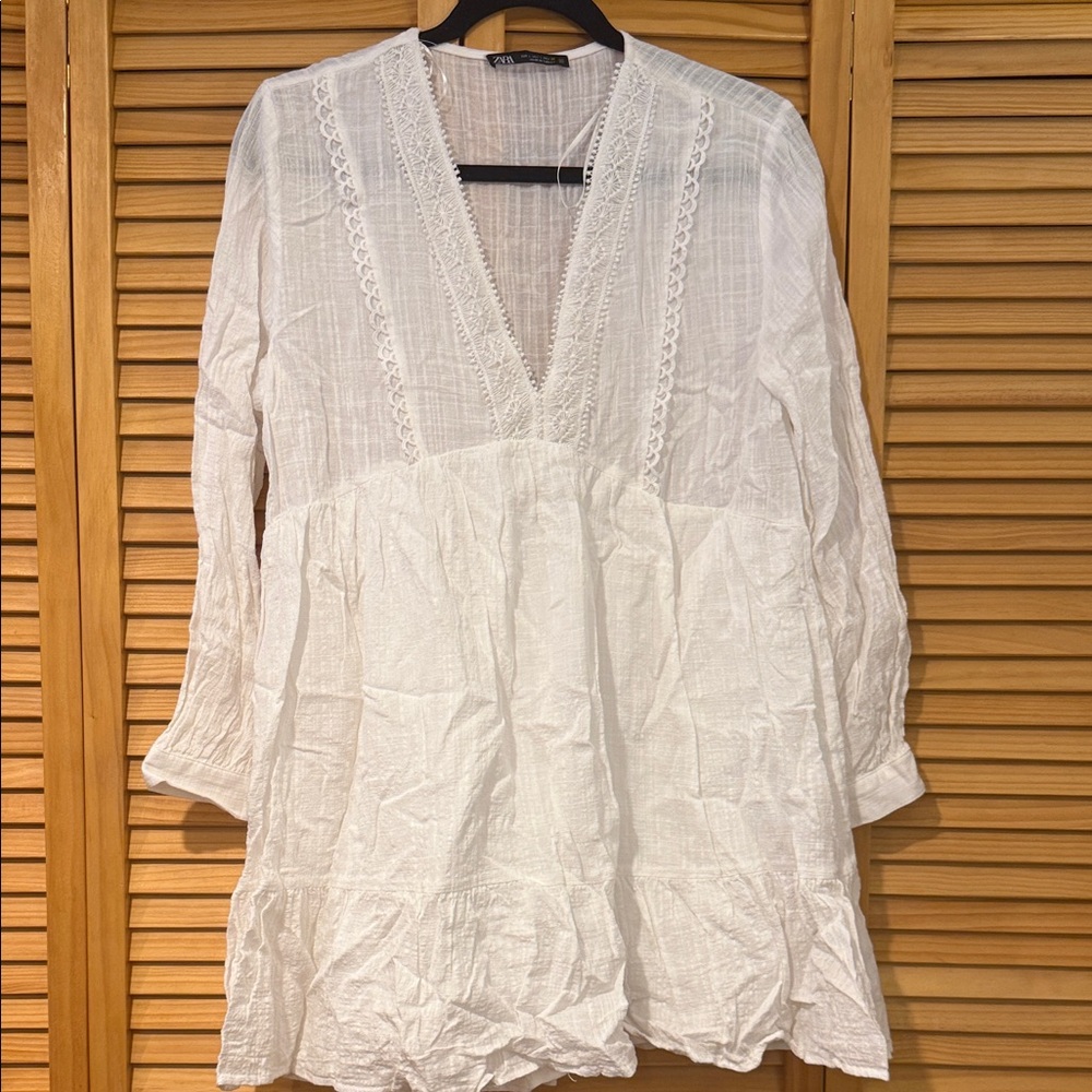 Zara White Lace Trim Dress